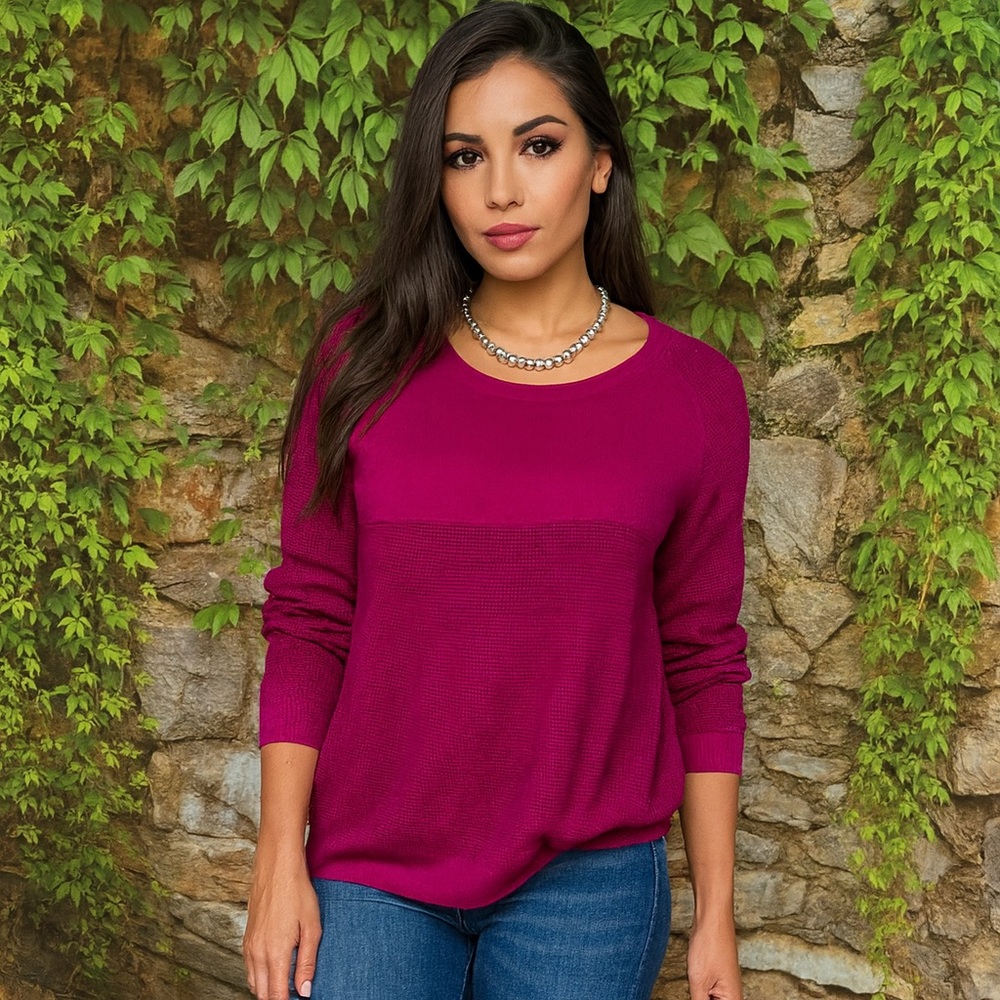 COTTON BY AUTUMN CASHMERE Hot Pink Mixed Media Sweater, XS